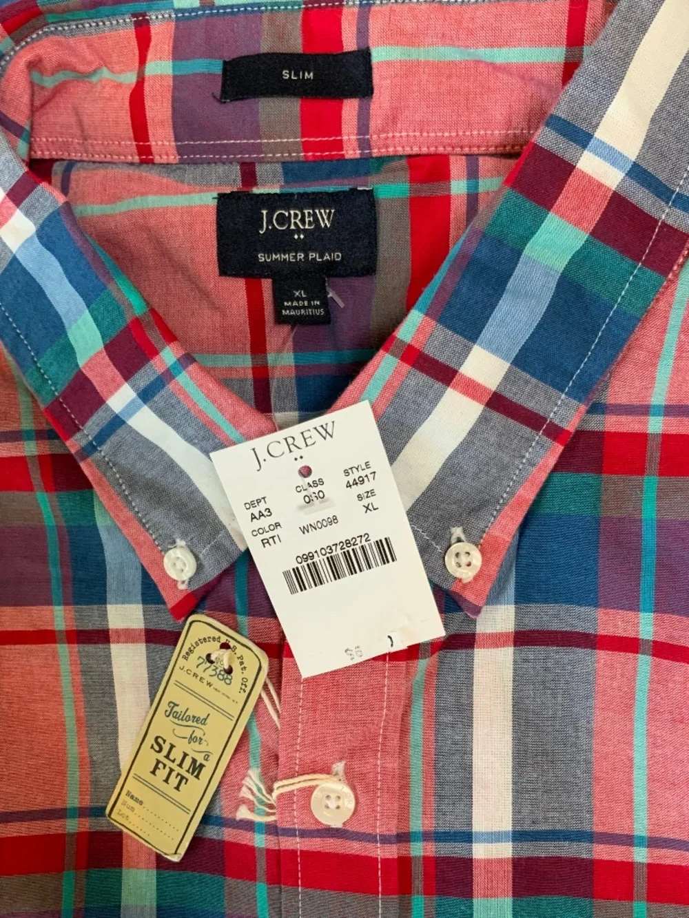 J. Crew Slim Summer Plaid Button Down Oxford Shirt
